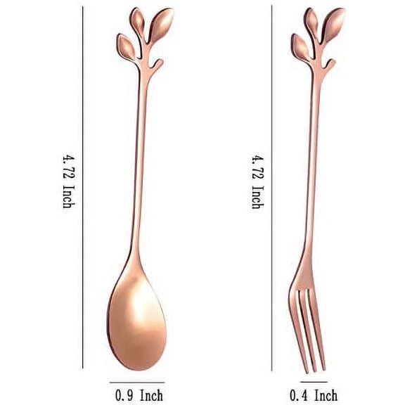 UYGDUY-10-Piece Rose Gold Mini Leaf Dessert Forks Set - 4.7" Elegant Stainless Steel Fruit, Appetizer, Cake & Salad Forks - Perfect for Cocktail Parties & Home Use