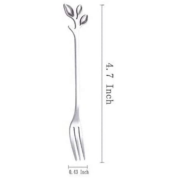 UYGDUY-10-Piece Silver Mini Leaf Dessert Forks Set - 4.7" Elegant Stainless Steel Fruit, Appetizer, Cake & Salad Forks - Perfect for Cocktail Parties & Home Use