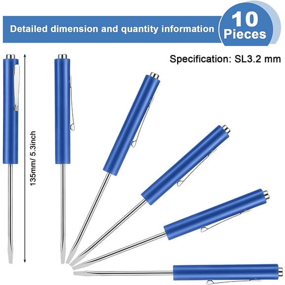 UYGDUY-10 Pieces Pocket Screwdriver Mini Tops and Pocket Clips Magnetic Slotted Small Screw Driver with a Single Blade Head for Mechanical, Electrician(Blue)
