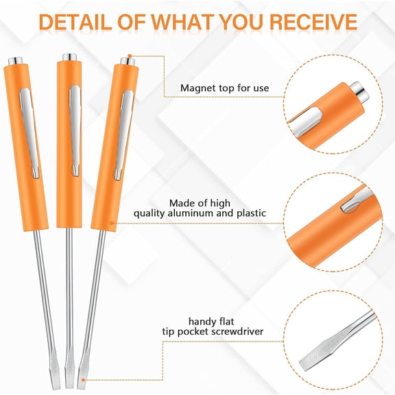 UYGDUY-10 Pieces Pocket Screwdriver Mini Tops and Pocket Clips Magnetic Slotted Small Screw Driver with a Single Blade Head for Mechanical, Electrician(Orange)