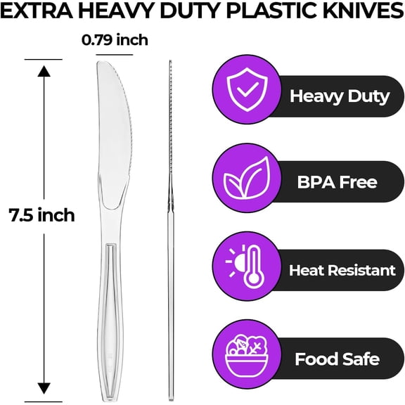UYGDUY-[100 Count] Clear Plastic Knives Heavy Duty, Disposable Steak Knives Plastic Silverware Bulk Washable Cutlery Set Serving Utensils Tableware for Party Supplies,Daily Use,Picnic,Camping,Wedding