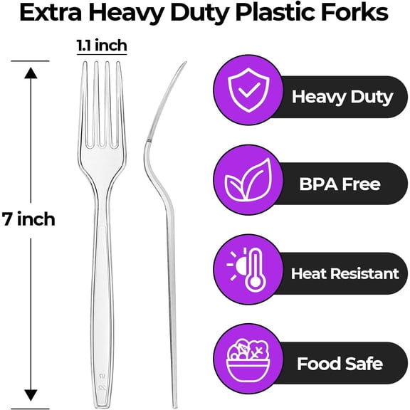 UYGDUY-[100 Count] Heavy Duty Clear Plastic Forks Disposable Plastic Fork Bulk Utensils Reusable Cutlery Set Thick Plasticware Silverware for Party,Every Day Use,Picnic,Camping,Wedding,Barbecues