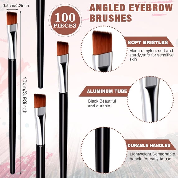 UYGDUY-100 Pieces Disposable Angled Eyebrow Brushes Eye Liner Brush Disposable Angle Brushes Tinting Brushes for Women Girls Salon Beauty Cosmetic Make up Tool Esthetician Supplies(Black)