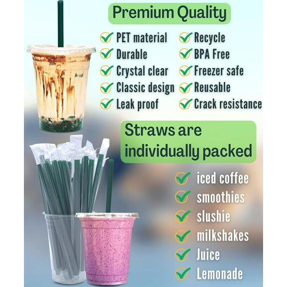UYGDUY-[100 SETS] 12 oz Clear Plastic Cups with Lids and STRAWS, Disposable Iced Coffee cups with lids, Clear Cups with Lids for Cold Drinks, Iced Tea, Milkshakes, Smoothies