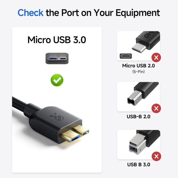 UYGDUY-10Gbps Short USB C to Micro USB 3.0 Cable - 1ft, USBC Hard Drive Cable, Micro B to USBC Cord, Compatible with Seagate, LaCie, Toshiba, Samsung, WD External Hard Drive, Black