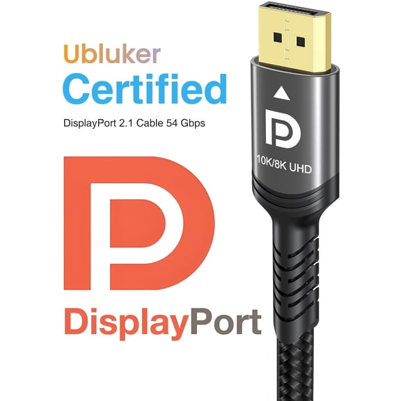UYGDUY-10K 8K DisplayPort 2.1 Cable 54Gbps 3.3 FT, Certified DP to DP Cord 4K 240Hz 165Hz 144Hz 120Hz 10K 8K 120Hz Nylon Braided UHBR HDCP2.3 FreeSync G-Sync RTX5090 Gaming Monitor PC Projector