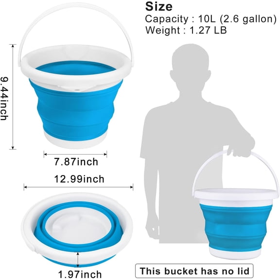 UYGDUY-10L Collapsible Mop Bucket with Handle for Cleaning, Portable Car Wash Bucket Garden Cleaning Supplies, Ice Buckets for Parties Camping Fishing, Foldable Wash Basin Tub RV Accessories Househol