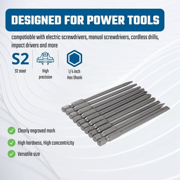 UYGDUY-10PCS Long Screwdriver Bit Set Slotted Phillips Torx Security Bit Assortment 1/4 Inch Hex Shank 4 Inch/100 mm S2 Steel Tamper Proof Star 6 Point Magnetic for Screwdriver Drill Impact Driver