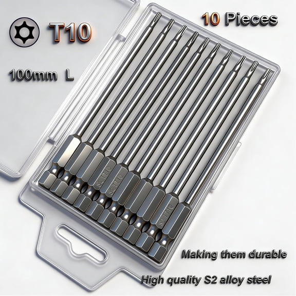 UYGDUY-10PCS T10 Torx Screwdriver Bit Sets, 4Length Magnetic Security Torx Bits Set (10, T10-4inL)
