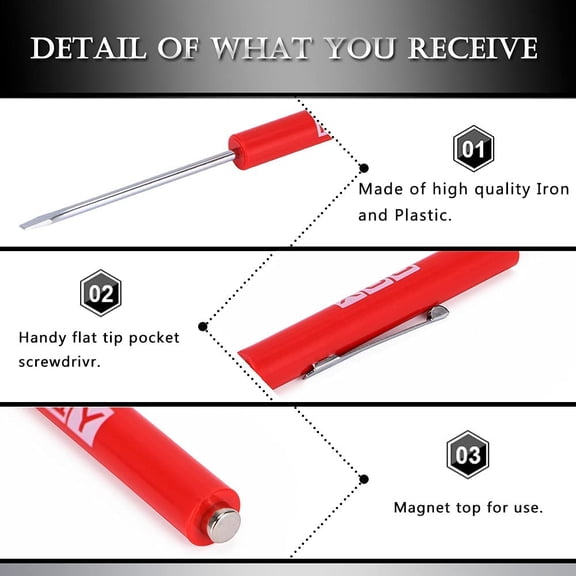 UYGDUY-10Pcs Mini Pocket Screwdriver with Clip Magnetic Slotted Small Screw Drivers with Flat Head for Mechanical, Electrician (Red)