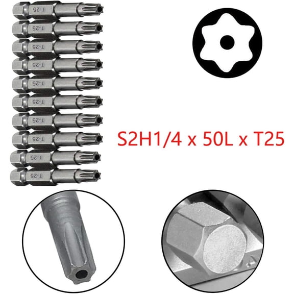 UYGDUY-10pcs 50mm Long 1/4 Inch Hex Shank T25 Torx Head Magnetic Screw Driver Bit Set Security Tamper Proof Star 6 Point Screwdriver Kit Tools