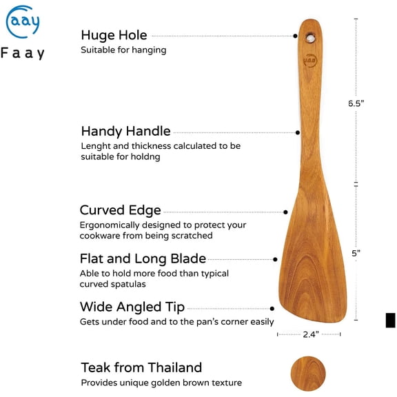 UYGDUY-11.5 Left-Hand Compact Wooden Spatula Angled Teak Turner for Left-Handed Cooking, Flat Wide Blade for Stir-Fry, Flipping & Scraping, Handcrafted Thai Teak, Safe for Nonstick Cookw