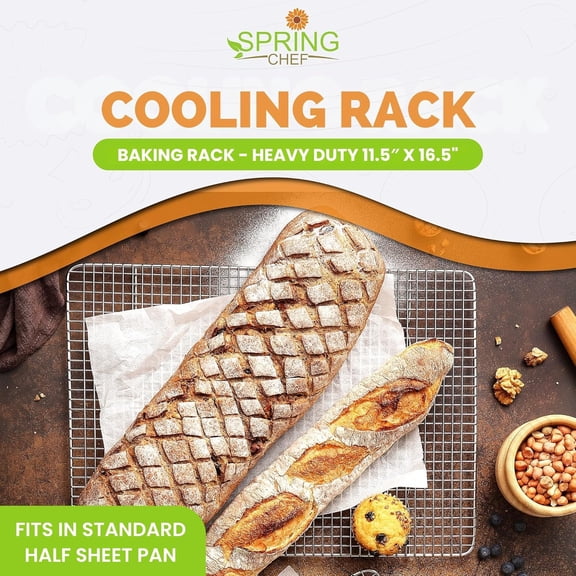 UYGDUY-11.5" x 16.5" Stainless Steel Cookie Cooling Rack - Oven Safe - Baking Rack for Bacon, BBQ, Jerky, Bread, Pizza, Cake - Fits Half Sheet Roasting Pan - Dishwasher Safe