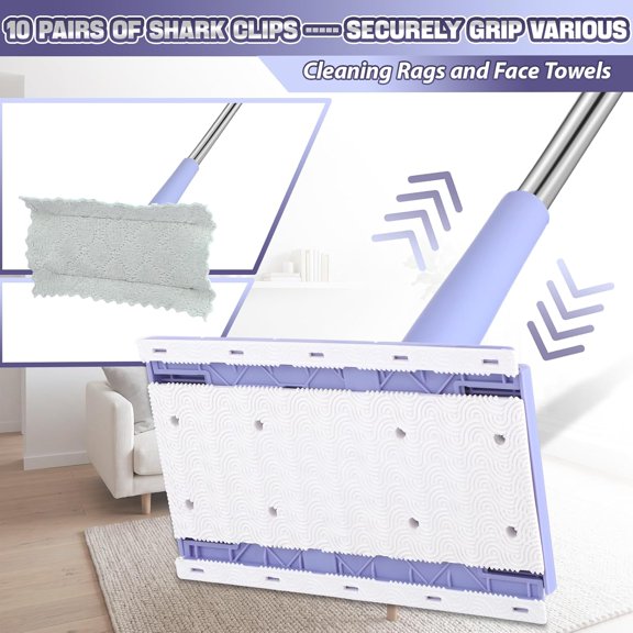 UYGDUY-11 Pcs Lengthened Press Lock Mini Mop, Convenient Cloth Changing Mini, Retractable Gap Dust Cleaner Flat with Locking Head Sweeping Cloths, 37 Inch 360 Swivel Head (1 Mop+10 Cloth)