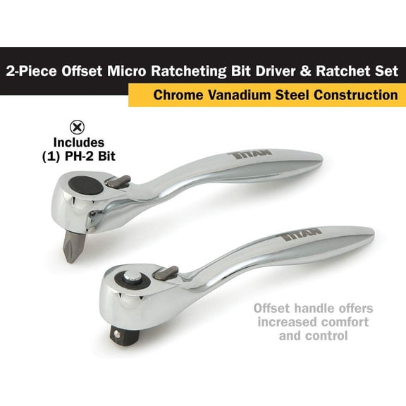 UYGDUY-11203 2-Piece Offset Micro Ratcheting Bit Driver and Ratchet Set