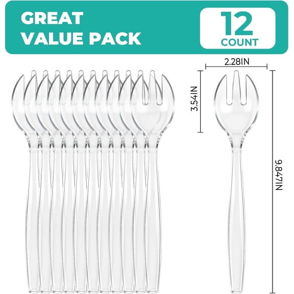 UYGDUY-12 Count Clear Plastic Serving Forks, 10" Disposable Heavy Duty Plastic Serving Utensils for Catering Weddings Parties Buffets Events and Stock Your Home (Clear, 12PCS Forks)