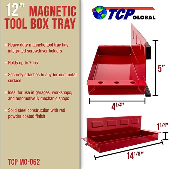 UYGDUY-12" Magnetic Tool Shelf - Toolbox & Cabinet Organizer - Magnetic Tray for Shop, Garage, Workshop - Metal Surface Mount, Tool Box Accessories for Home, Workspace and Garage