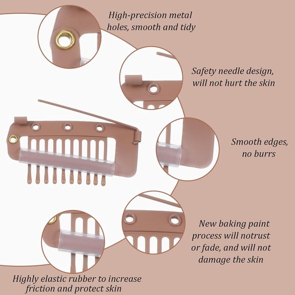 UYGDUY-12 PCS Chunni Clips with Safety Pins, 3 Colors Invisible Strong Wig Combs, Multifunction10-Teeth Snap Clips for Wig Headscarf Hair Extension, Color 2