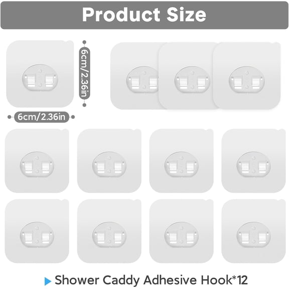 UYGDUY-12 Pack Clear Plastic Shower Caddy Adhesive Hooks, Strong Adhesive, Waterproof, No Drilling, 12 Count, Modern Style, Suitable for Bathroom and Kitchen