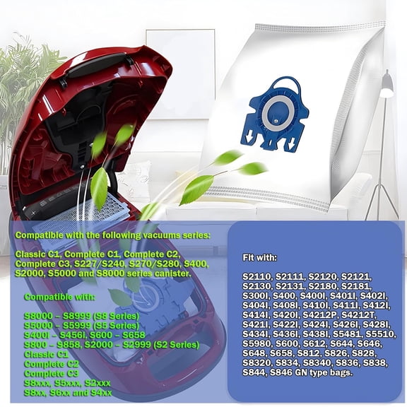 UYGDUY-12 Packs 3D Airclean Bags Compatible for Miele 3D GN Vacuum Cleaner Bags Complete C2 C3, Classic C1, S8, S5, S2, S227/S240 S270/S280 S400 S2000 S5000 Series with 4 Set Filters