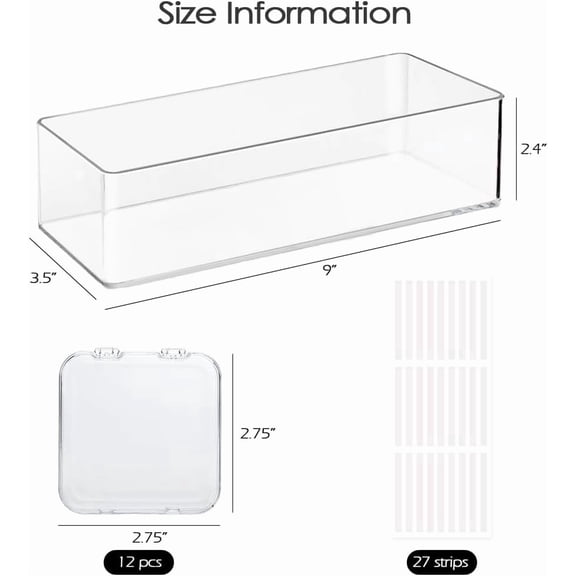 UYGDUY-12 Pcs 2.75" Press On Nail Storage Box Container False Nail Organizer Acrylic Display Case Packaging Box with Adhesive Double Sided Tape for Nail Art (Not Included Press On Nail)