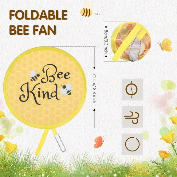 UYGDUY-12 Pcs Bee Round Foldable Hand Fan Summer Bee Themed Handheld Folding Fans, Sweet Yellow Collapsible Handheld Foldable for Women Daily Use Festival Wedding Party Favors
