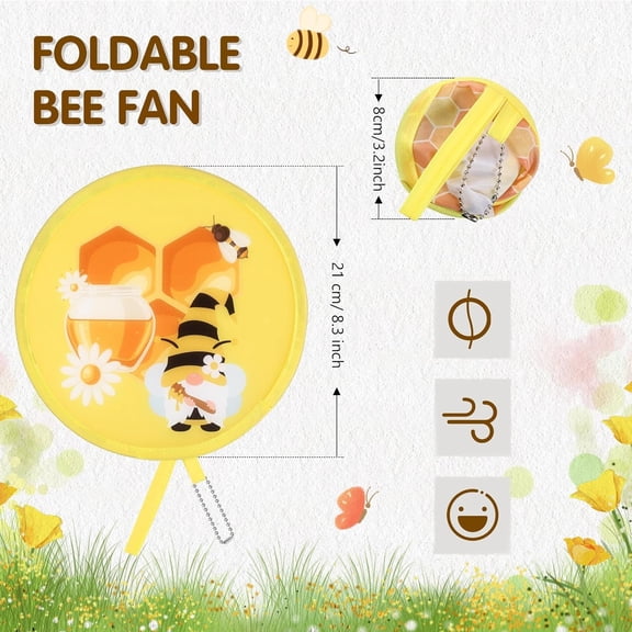 UYGDUY-12 Pcs Bee Round Foldable Hand Fan Summer Happy Bee Themed Handheld Folding Fans, Sweet Yellow Collapsible Handheld Foldable for Women Daily Use Festival Wedding Party Favors