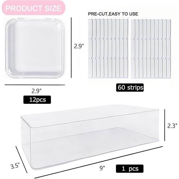 UYGDUY-12 Pcs Clear Press On Nail Storage Box with Nail Case Container, False Nail Set Organizer Press Ons Packaging Box Display Case with Double Sided Tape for Nail Art Home Salon Nail Business Supp