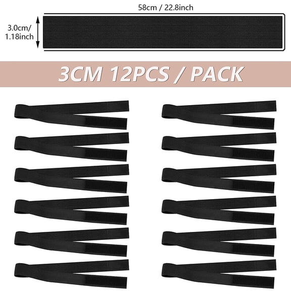 UYGDUY-12 Pcs Elastic Bands for Wigs Adjustable Lace Melting Edge Wrap 1.2 x 23.6 Inch Black Wig Headband Bands for Lace Front