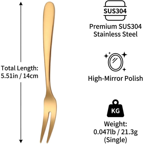 UYGDUY-12 Pcs Fruit Forks, SUS304 Stainless Steel Dessert Forks, 5.51 Inch Small Appetizer Forks Gold, Two-Prong Cocktail Forks for Cake, Pastry, Charcuterie Board, Tasting Forks, Dishwasher Safe