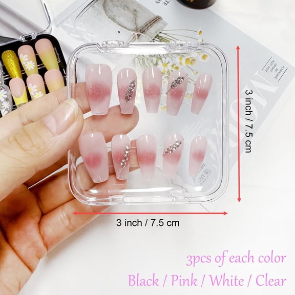 UYGDUY-12 Pcs Press on Nail Packaging Box Press on Nail Storage Box for Press Ons with 60 Pcs Adhesive Double Sided Tape Acrylic Fake Nail Display Box False Nail Organizer Case for Home Salon Use