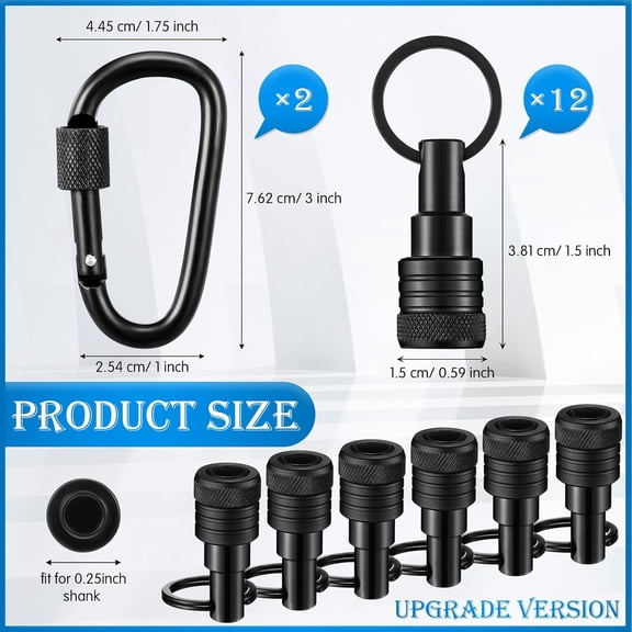 UYGDUY-12 Pcs Upgraded Bit Holder Keychain, 1/4 Inch Socket Hex Shank Bit Holders Aluminum Alloy Quick Release Screwdriver Extension Tool for Impact Driver Drills Nut Gifts for Men (Black)