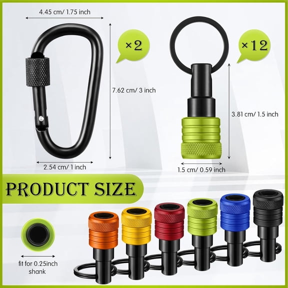 UYGDUY-12 Pcs Upgraded Bit Holder Keychain, 1/4 Inch Socket Hex Shank Bit Holders Aluminum Alloy Quick Release Screwdriver Extension Tool for Impact Driver Drills Nut Gifts for Men (Multicolor)