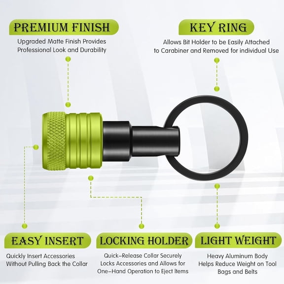 UYGDUY-12 Pcs Upgraded Bit Holder Keychain, 1/4 Inch Socket Hex Shank Bit Holders Aluminum Alloy Quick Release Screwdriver Extension Tool for Impact Driver Drills Nut Gifts for Men (Green)