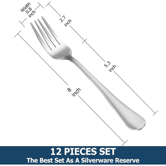UYGDUY-12 Piece Dinner Forks Set, Food-Grade Stainless Steel Silverware Forks, Cutlery Fork, Metal Fork for Home, Kitchen or Restaurant, Mirror Polished, Dishwasher Safe - 8 Inch
