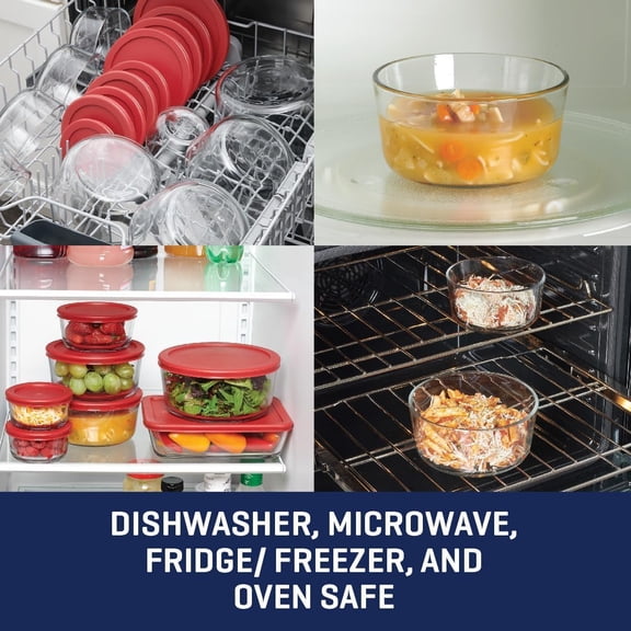 UYGDUY-12 Piece Glass Storage Containers with Lids (6 Glass Food Storage Containers & 6 Red SnugFit Lids)