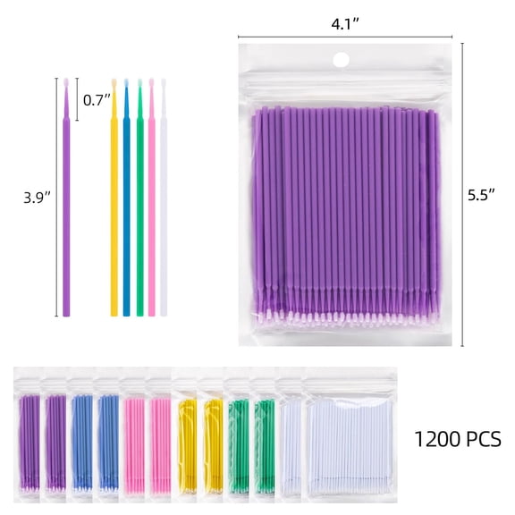 UYGDUY-1200 Pcs Micro Applicator Brush, Micro Swabs, Disposable Eye Lashes Mascara Wands for Eyelash Extension, 6 Colors