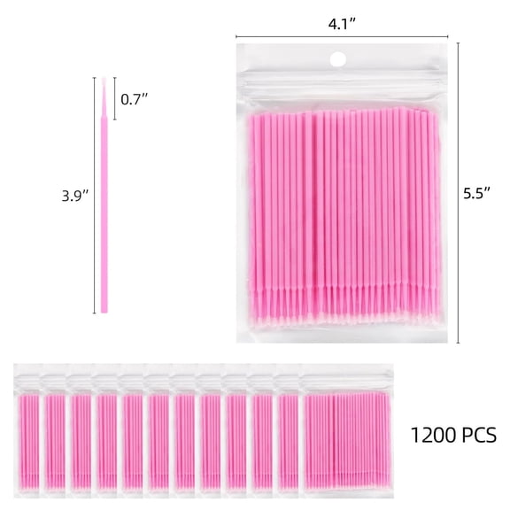 UYGDUY-1200 Pcs Micro Applicator Brush, Micro Swabs, Disposable Eye Lashes Mascara Wands for Eyelash Extension(Pink)