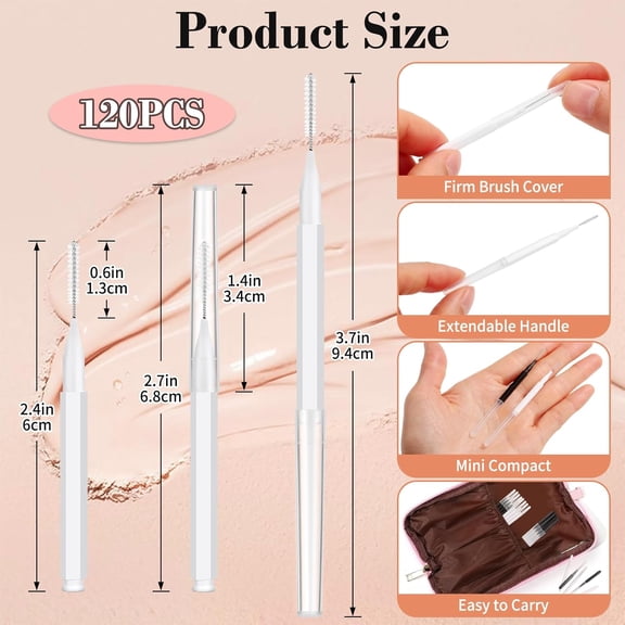 UYGDUY-120Pcs Micro Eyebrow Brush with Cap - Professional Makeup Kit for Brow Lamination, Eyelash Extensions & Beauty Salon Use - Multi-Purpose Eyebrow Tools for Home or Salon (Black, White)
