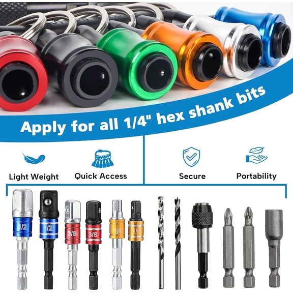 UYGDUY-12PCS Bit Holders 1/4 Socket, Hex Shank Screwdriver Bit Holder for Impact Driver Drill Bit Keychain Extension Bar Quick Release Easy Change, Screwdriver Bit Holders for Tools & Home Improvemen