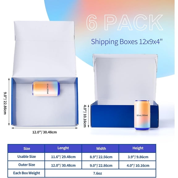 UYGDUY-12x9x4 inch Gift Shipping Boxes Bulk 6 Pack Blue, Tab Lock Tuck Top Mailing Boxes for Packaging Small Business, Medium Cardboard Mailer Boxes for Wrapping Present