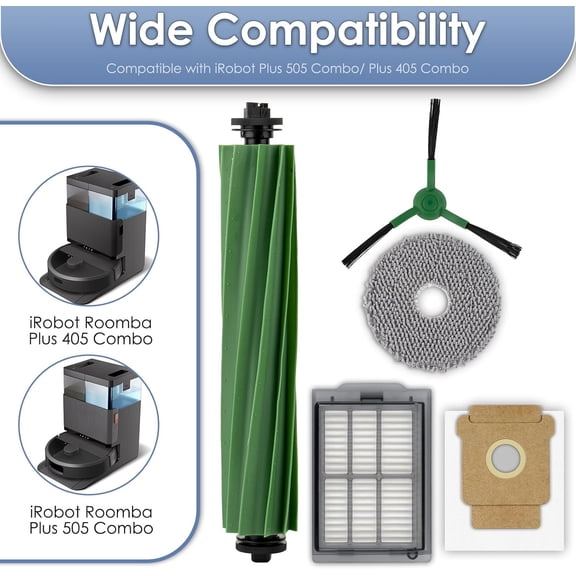 UYGDUY-(13 Pack) Plus 505 Combo Replacement Parts for iRobot Plus 505 Combo robot/Plus 405 Combo Robot Vacuum, 1 Roller Brush, 3 Dust Bags, 2 Mop Pads, 4 Side Brushes, 3 HEPA Filters