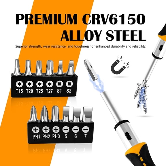 UYGDUY-13-in-1 Ratcheting Screwdriver Set, Adjustable Multi-bit with Magnetic Tips (Flat, Phillips, Torx, Hex, Square, Nut Drivers), Cushion Grip Handle