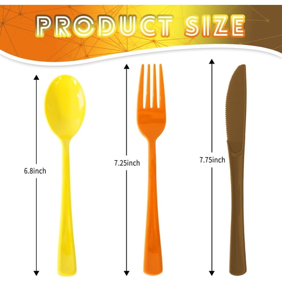 UYGDUY-135 Pack Plastic Silverware,Disposable Cutlery Set Heavy Duty Utensil Sets 45 Forks 45 Knives 45 Spoons for Brithday, Wedding,Home School Party Picnics Restaurant Outdoor Events (Thanksgiving)