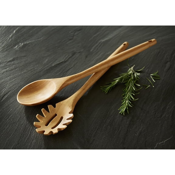 UYGDUY-14" Spaghetti Spoon  Natural Bamboo Pasta Server with Teeth | Eco-Friendly, Nonstick Safe, Durable Kitchen Utensil