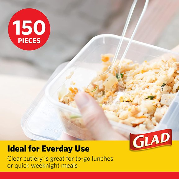 UYGDUY-150-Piece Clear Plastic Cutlery Set, Single 150 Count Pack of Heavy Duty Forks Knives and Spoons, Reusable Dishwasher Safe Plastic Utensils for Parties Daily Meals and Small Gatherings