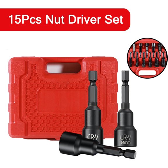 UYGDUY-15PCS Magnetic Nut Driver Set,Impact Power Hex Nut Driver Drill Bit Master Kit, SAE & Metric, 1/4-Inch Quick-Change|Cr-V Steel
