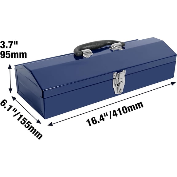 UYGDUY-16" Hip Roof Style Portable Small Steel Tool Box with Metal Latch Closure, Blue