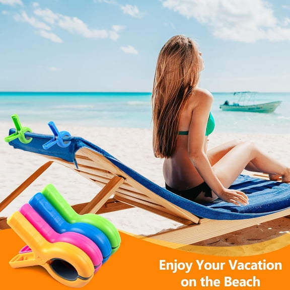 UYGDUY-16 Pcs Beach Towel Clips for Beach Chairs, Towel Holder for Beach Chair Pool Chair on Cruise, Jumbo Size Heavy Duty Clothes Pins, Beach Chair Clips to Keep Your Towel from Blowing Away, 4 Colo
