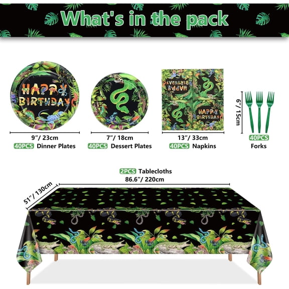 UYGDUY-162Pcs Reptile Party Decorations Plates - Including Reptile Birthday Decorations Plates Napkins Wildlife Tablecloth for Jungle Safari Lizard Swamp Birthday Party Supplies, Serve 40